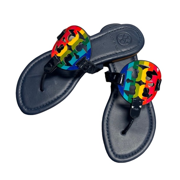 Tory Burch Shoes - Tory Burch Miller Royal Navy Rainbow Leather Sandals Size 5